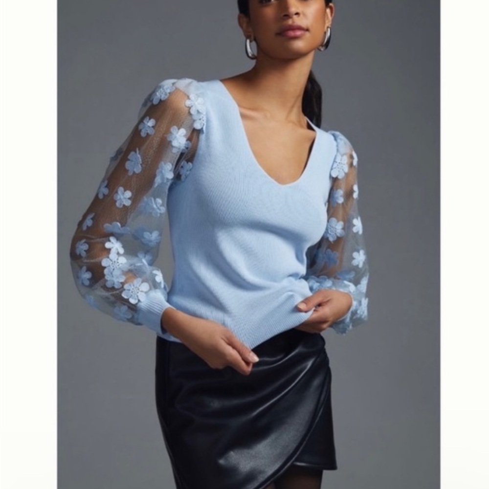 Anthropologie Dolan Sky Blue Appliqué Sweater